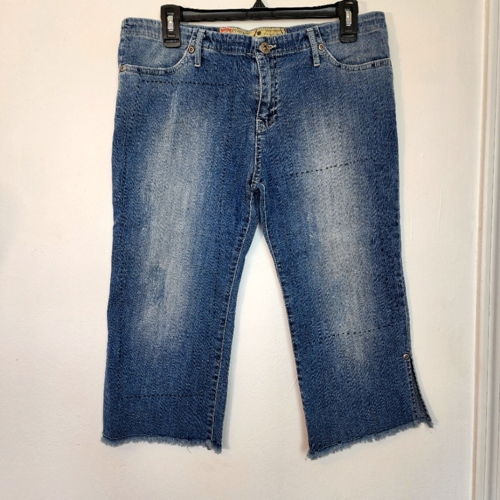 Oxygen Required Distressed Embroidered Raw Hem Women's Capri Jeans Size 9